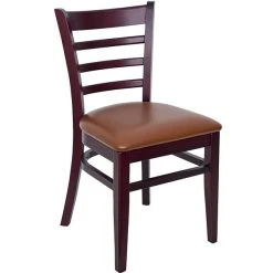 BFM Seating Berkeley Dark Mahogany Beechwood Ladder Back Side Chair With 2" Light Brown Vinyl Seat