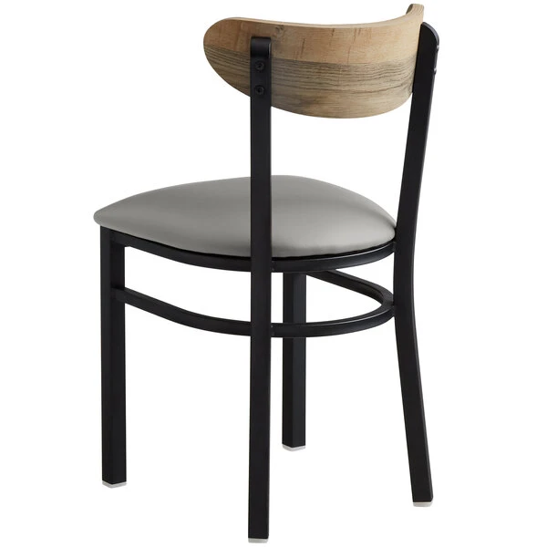 LT&S Boomerang Series Lancaster Table & Seating Boomerang Black Finish Chair With 2 1/2" Light Gray Vinyl Padded Seat And Driftwood Back 5 LT&S Boomerang Series Lancaster Table & Seating Boomerang Black Finish Chair With 2 1/2" Light Gray Vinyl Padded Seat And Driftwood Back - Image 3