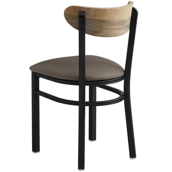 LT&S Boomerang Series Lancaster Table & Seating Boomerang Black Finish Chair With 2 1/2" Taupe Vinyl Padded Seat And Driftwood Back 5 LT&S Boomerang Series Lancaster Table & Seating Boomerang Black Finish Chair With 2 1/2" Taupe Vinyl Padded Seat And Driftwood Back - Image 3