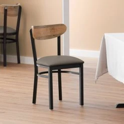 LT&S Boomerang Series Lancaster Table & Seating Boomerang Black Finish Chair With 2 1/2" Taupe Vinyl Padded Seat And Driftwood Back