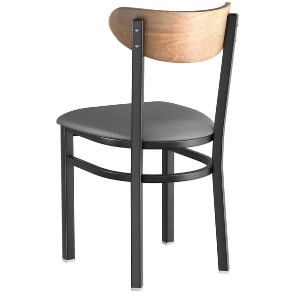 LT&S Boomerang Series Lancaster Table & Seating Boomerang Black Finish Chair With 2 1/2" Dark Gray Vinyl Padded Seat And Vintage Wood Back 5 LT&S Boomerang Series Lancaster Table & Seating Boomerang Black Finish Chair With 2 1/2" Dark Gray Vinyl Padded Seat And Vintage Wood Back - Image 3