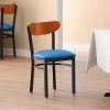 LT&S Boomerang Series Lancaster Table & Seating Boomerang Black Finish Chair With 2 1/2" Blue Vinyl Padded Seat And Cherry Wood Back -BFM Seating sHOP 2293440
