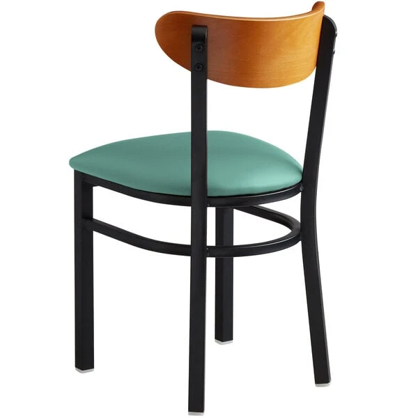 LT&S Boomerang Series Lancaster Table & Seating Boomerang Black Finish Chair With 2 1/2" Seafoam Vinyl Padded Seat And Cherry Wood Back 5 LT&S Boomerang Series Lancaster Table & Seating Boomerang Black Finish Chair With 2 1/2" Seafoam Vinyl Padded Seat And Cherry Wood Back - Image 3