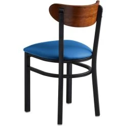 LT&S Boomerang Series Lancaster Table & Seating Boomerang Black Finish Chair With 2 1/2" Blue Vinyl Padded Seat And Antique Walnut Wood Back -BFM Seating sHOP 2293454