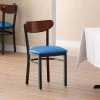 LT&S Boomerang Series Lancaster Table & Seating Boomerang Black Finish Chair With 2 1/2" Blue Vinyl Padded Seat And Antique Walnut Wood Back
