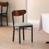 LT&S Boomerang Series Lancaster Table & Seating Boomerang Black Finish Chair With 2 1/2" Light Gray Vinyl Padded Seat And Antique Walnut Wood Back -BFM Seating sHOP 2293461