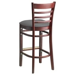 Lancaster Table & Seating Mahogany Finish Wooden Ladder Back Bar Height Chair With Dark Gray Padded Seat -BFM Seating sHOP 2293995