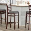 Lancaster Table & Seating Mahogany Finish Wooden Ladder Back Bar Height Chair With Dark Gray Padded Seat -BFM Seating sHOP 2293997