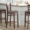 Lancaster Table & Seating Mahogany Finish Wooden Ladder Back Bar Height Chair With Taupe Padded Seat -BFM Seating sHOP 2294015