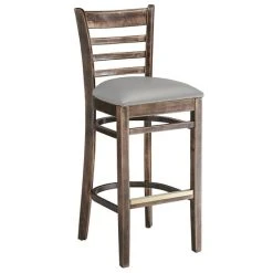 Lancaster Table & Seating Vintage Finish Wooden Ladder Back Bar Height Chair With Light Gray Padded Seat 7 Lancaster Table & Seating Vintage Finish Wooden Ladder Back Bar Height Chair With Light Gray Padded Seat -BFM Seating sHOP 2294065