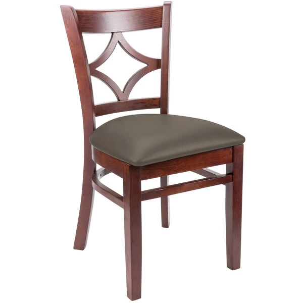 Lancaster Table & Seating Mahogany Finish Wooden Diamond Back Chair With Taupe Padded Seat 4 Lancaster Table & Seating Mahogany Finish Wooden Diamond Back Chair With Taupe Padded Seat - Image 2
