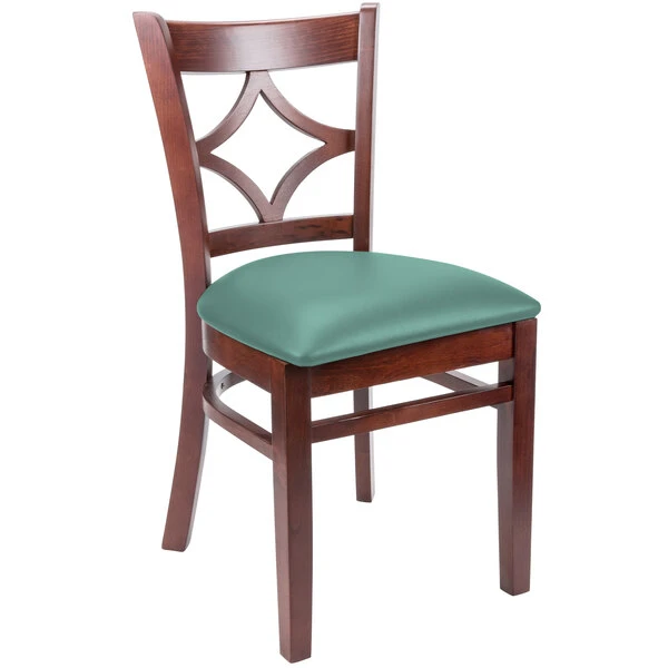 Lancaster Table & Seating Mahogany Finish Wooden Diamond Back Chair With Seafoam Padded Seat 4 Lancaster Table & Seating Mahogany Finish Wooden Diamond Back Chair With Seafoam Padded Seat - Image 2