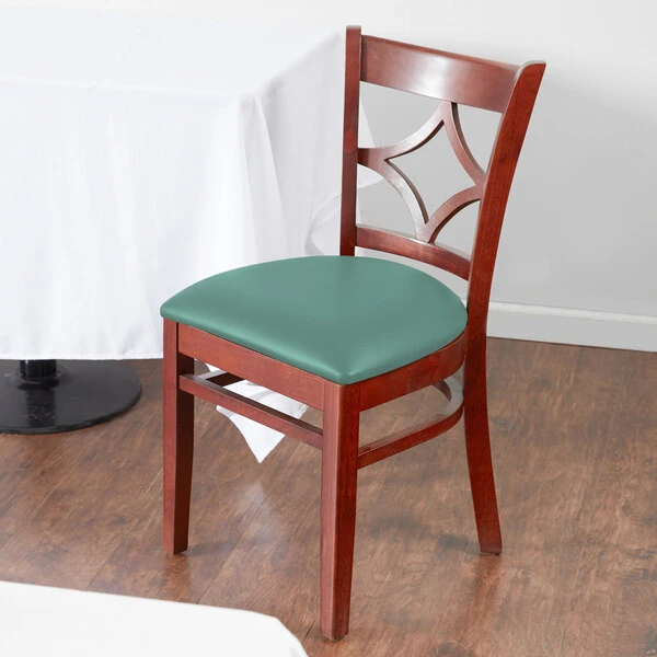 Lancaster Table & Seating Mahogany Finish Wooden Diamond Back Chair With Seafoam Padded Seat 3 Lancaster Table & Seating Mahogany Finish Wooden Diamond Back Chair With Seafoam Padded Seat