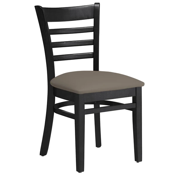 Lancaster Table & Seating Black Finish Wooden Ladder Back Chair With Taupe Padded Seat 4 Lancaster Table & Seating Black Finish Wooden Ladder Back Chair With Taupe Padded Seat - Image 2