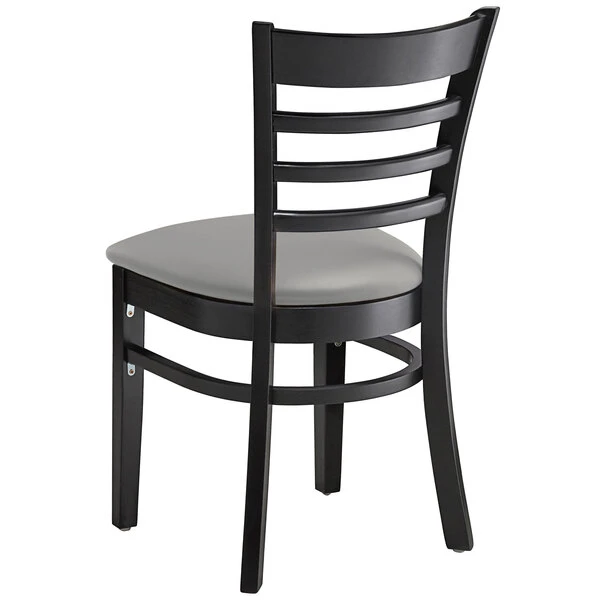 Lancaster Table & Seating Black Finish Wooden Ladder Back Chair With Light Gray Padded Seat 5 Lancaster Table & Seating Black Finish Wooden Ladder Back Chair With Light Gray Padded Seat - Image 3