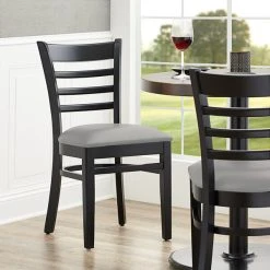 Lancaster Table & Seating Black Finish Wooden Ladder Back Chair With Light Gray Padded Seat