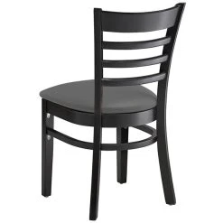 Lancaster Table & Seating Black Finish Wooden Ladder Back Chair With Dark Gray Padded Seat -BFM Seating sHOP 2295041