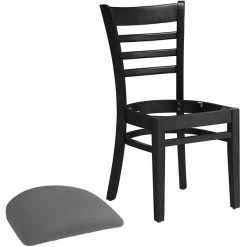 Lancaster Table & Seating Black Finish Wooden Ladder Back Chair With Dark Gray Padded Seat -BFM Seating sHOP 2295042