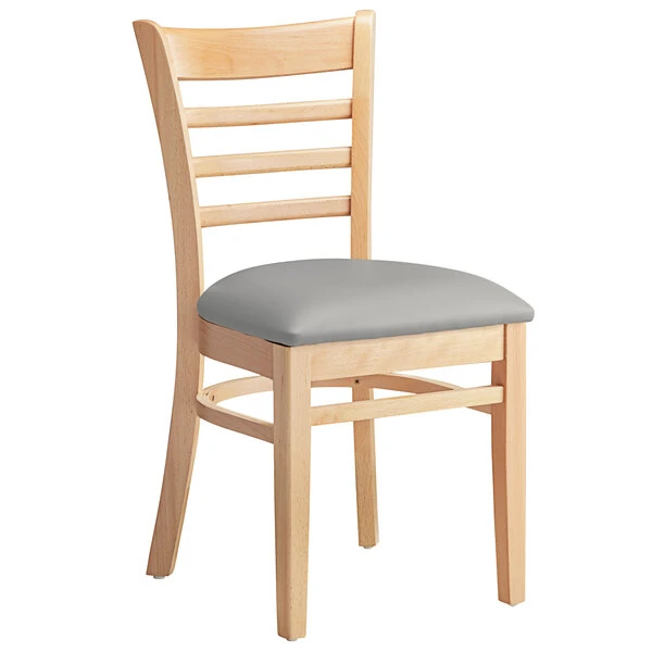Lancaster Table & Seating Natural Finish Wooden Ladder Back Chair With Light Gray Padded Seat 4 Lancaster Table & Seating Natural Finish Wooden Ladder Back Chair With Light Gray Padded Seat - Image 2