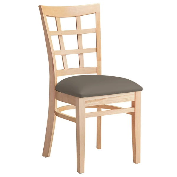 Lancaster Table & Seating Natural Finish Wooden Window Back Chair With Taupe Padded Seat 4 Lancaster Table & Seating Natural Finish Wooden Window Back Chair With Taupe Padded Seat - Image 2