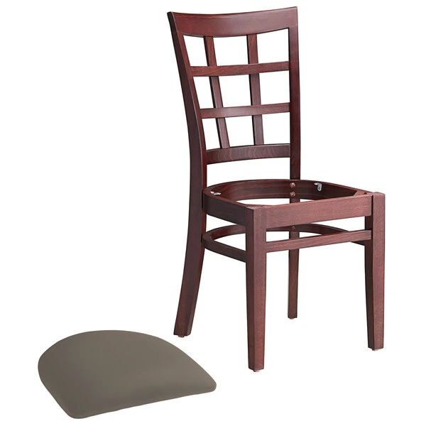 Lancaster Table & Seating Mahogany Finish Wooden Window Back Chair With Taupe Padded Seat 6 Lancaster Table & Seating Mahogany Finish Wooden Window Back Chair With Taupe Padded Seat - Image 4