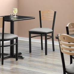 Lancaster Table & Seating Natural Finish Bistro Dining Chair With 2 1/2" Light Gray Vinyl Padded Seat