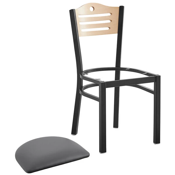 Lancaster Table & Seating Natural Finish Bistro Dining Chair With 2 1/2" Dark Gray Vinyl Padded Seat - Detached Seat 6 Lancaster Table & Seating Natural Finish Bistro Dining Chair With 2 1/2" Dark Gray Vinyl Padded Seat - Detached Seat - Image 4
