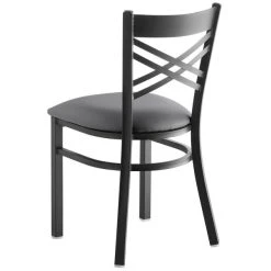 Lancaster Table & Seating Black Finish Cross Back Chair With 2 1/2" Dark Gray Vinyl Padded Seat -BFM Seating sHOP 2296846