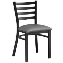 Lancaster Table & Seating Black Finish Ladder Back Chair With 2 1/2" Dark Gray Vinyl Padded Seat -BFM Seating sHOP 2297093
