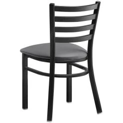 Lancaster Table & Seating Black Finish Ladder Back Chair With 2 1/2" Dark Gray Vinyl Padded Seat -BFM Seating sHOP 2297094