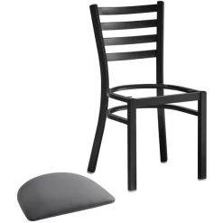 Lancaster Table & Seating Black Finish Ladder Back Chair With 2 1/2" Dark Gray Vinyl Padded Seat -BFM Seating sHOP 2297095