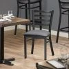 Lancaster Table & Seating Black Finish Ladder Back Chair With 2 1/2" Dark Gray Vinyl Padded Seat