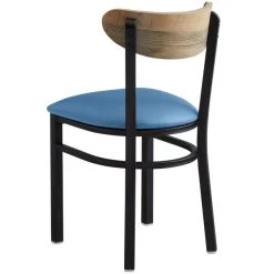 LT&S Boomerang Series Lancaster Table & Seating Boomerang Black Finish Chair With 2 1/2" Blue Vinyl Padded Seat And Driftwood Back -BFM Seating sHOP 2297164