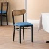 LT&S Boomerang Series Lancaster Table & Seating Boomerang Black Finish Chair With 2 1/2" Blue Vinyl Padded Seat And Driftwood Back