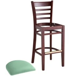Lancaster Table & Seating Mahogany Finish Wooden Ladder Back Bar Height Chair With Seafoam Padded Seat -BFM Seating sHOP 2297200