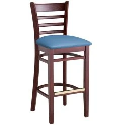 Lancaster Table & Seating Mahogany Finish Wooden Ladder Back Bar Height Chair With Blue Padded Seat 7 Lancaster Table & Seating Mahogany Finish Wooden Ladder Back Bar Height Chair With Blue Padded Seat -BFM Seating sHOP 2297202