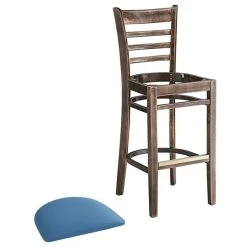 Lancaster Table & Seating Vintage Finish Wooden Ladder Back Bar Height Chair With Blue Padded Seat 9 Lancaster Table & Seating Vintage Finish Wooden Ladder Back Bar Height Chair With Blue Padded Seat -BFM Seating sHOP 2297229