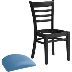 Lancaster Table & Seating Black Finish Wooden Ladder Back Chair With Blue Padded Seat 9 Lancaster Table & Seating Black Finish Wooden Ladder Back Chair With Blue Padded Seat -BFM Seating sHOP 2297253