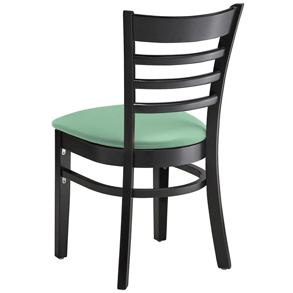Lancaster Table & Seating Black Finish Wooden Ladder Back Chair With Seafoam Padded Seat 5 Lancaster Table & Seating Black Finish Wooden Ladder Back Chair With Seafoam Padded Seat - Image 3