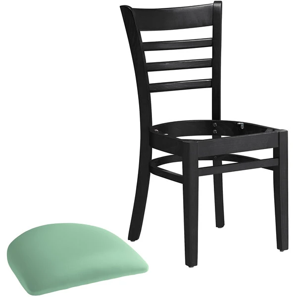 Lancaster Table & Seating Black Finish Wooden Ladder Back Chair With Seafoam Padded Seat 6 Lancaster Table & Seating Black Finish Wooden Ladder Back Chair With Seafoam Padded Seat - Image 4