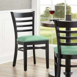Lancaster Table & Seating Black Finish Wooden Ladder Back Chair With Seafoam Padded Seat