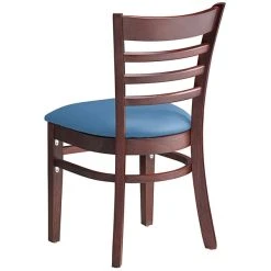 Lancaster Table & Seating Mahogany Finish Wooden Ladder Back Chair With Blue Padded Seat -BFM Seating sHOP 2297266