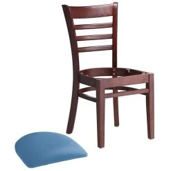 Lancaster Table & Seating Mahogany Finish Wooden Ladder Back Chair With Blue Padded Seat -BFM Seating sHOP 2297267