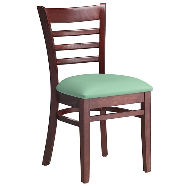 Lancaster Table & Seating Mahogany Finish Wooden Ladder Back Chair With Seafoam Padded Seat 4 Lancaster Table & Seating Mahogany Finish Wooden Ladder Back Chair With Seafoam Padded Seat - Image 2