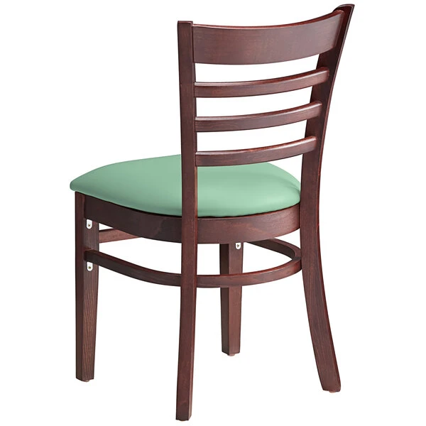Lancaster Table & Seating Mahogany Finish Wooden Ladder Back Chair With Seafoam Padded Seat 5 Lancaster Table & Seating Mahogany Finish Wooden Ladder Back Chair With Seafoam Padded Seat - Image 3