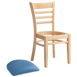 Lancaster Table & Seating Natural Finish Wooden Ladder Back Chair With Blue Padded Seat -BFM Seating sHOP 2297350