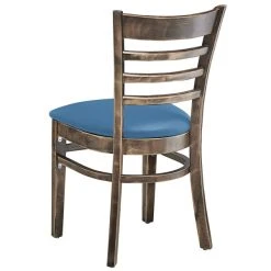 Lancaster Table & Seating Vintage Finish Wooden Ladder Back Chair With Blue Padded Seat -BFM Seating sHOP 2297363