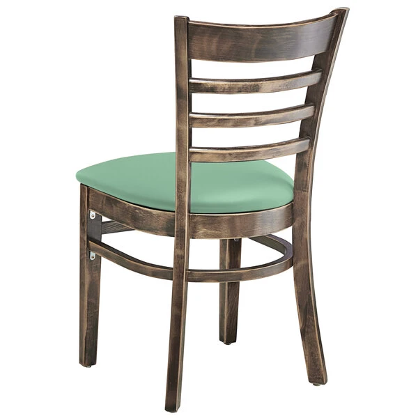 Lancaster Table & Seating Vintage Finish Wooden Ladder Back Chair With Seafoam Padded Seat 5 Lancaster Table & Seating Vintage Finish Wooden Ladder Back Chair With Seafoam Padded Seat - Image 3