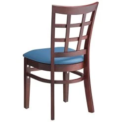 Lancaster Table & Seating Mahogany Finish Wooden Window Back Chair With Blue Padded Seat -BFM Seating sHOP 2297377