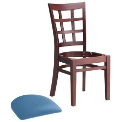 Lancaster Table & Seating Mahogany Finish Wooden Window Back Chair With Blue Padded Seat -BFM Seating sHOP 2297378